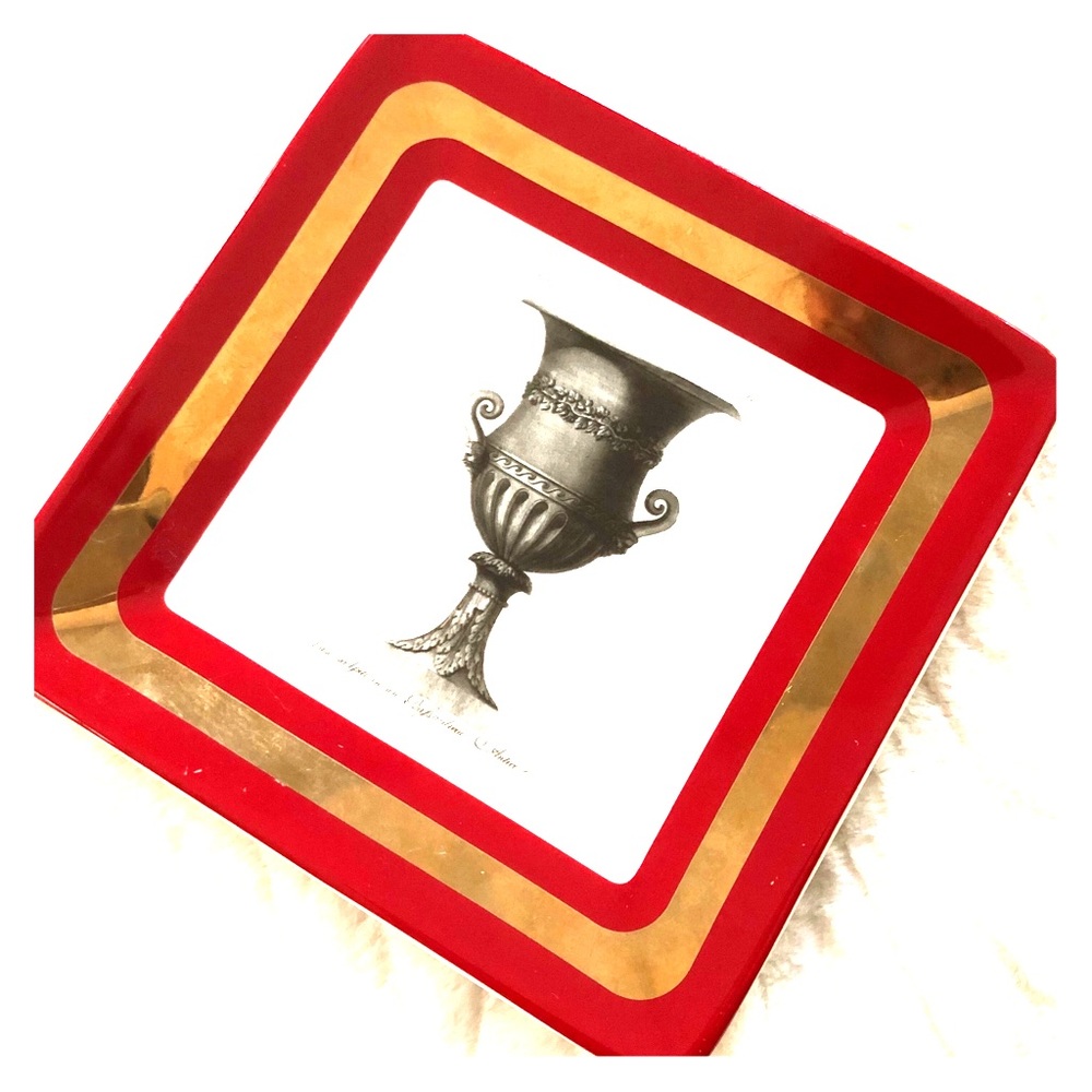 8x8 in Red Gold Trimmed Square Plate